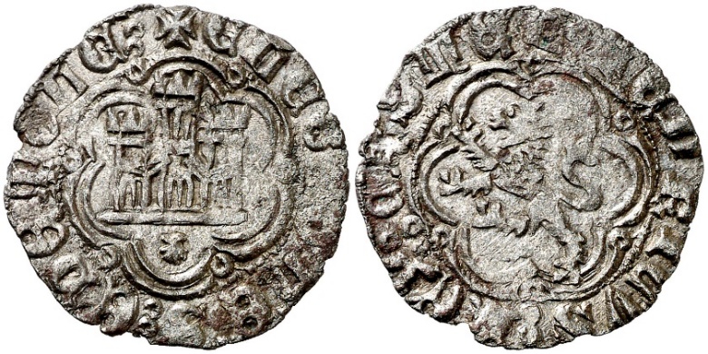 Tipo 1. Blanca de vellón con Castillo y León en orla polilobulada