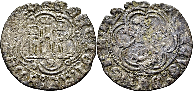 Tipo 1. Blanca de vellón con Castillo y León en orla polilobulada