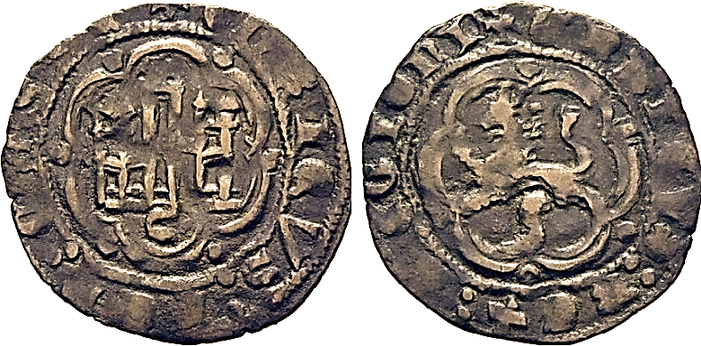 Tipo 1. Blanca de vellón con Castillo y León en orla polilobulada