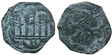 Tipo 1. Blanca de vellón con Castillo y León en orla polilobulada