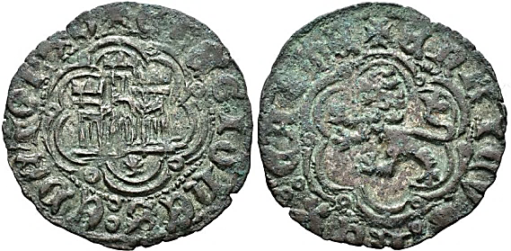 Tipo 1. Blanca de vellón con Castillo y León en orla polilobulada