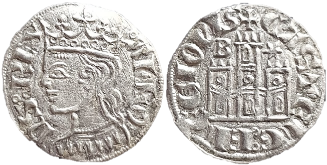 Tipo 2. Dinero Coronado de perfil y sin gráfilas, del Rey Alfonso de Castilla y León - Imagen 2