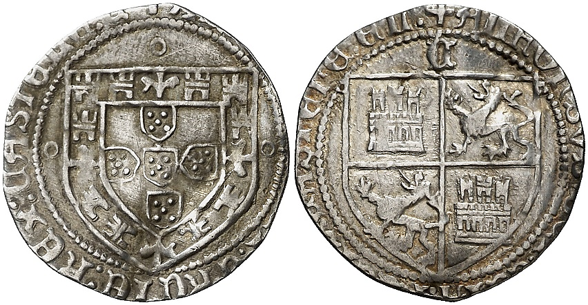 Tipo 4: Real Grueso de Plata con Escudos de Portugal y Castilla - Imagen 1