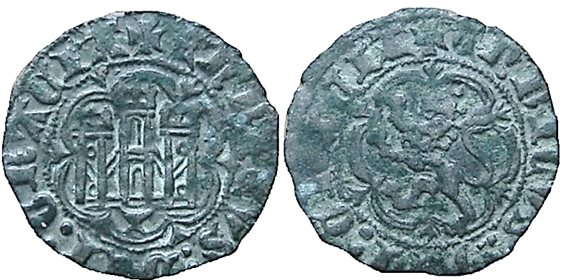Tipo 1. Blanca de vell&oacute;n con Castillo y Le&oacute;n en orla polilobulada
