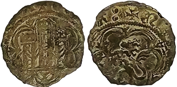 Tipo 1. Blanca de vell&oacute;n con Castillo y Le&oacute;n en orla polilobulada