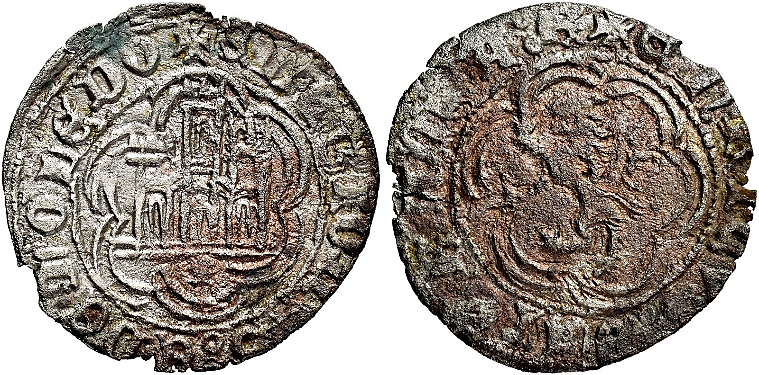 Tipo 1. Blanca de vell&oacute;n con Castillo y Le&oacute;n en orla polilobulada