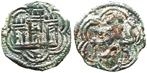 Tipo 1. Blanca de vell&oacute;n con Castillo y Le&oacute;n en orla polilobulada
