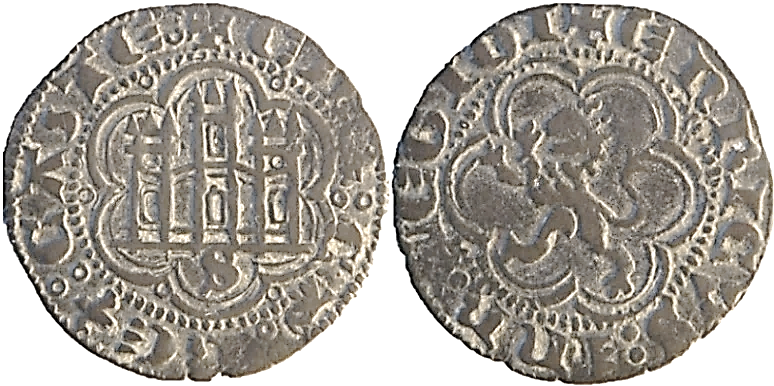 Tipo 1. Blanca de vell&oacute;n con Castillo y Le&oacute;n en orla polilobulada