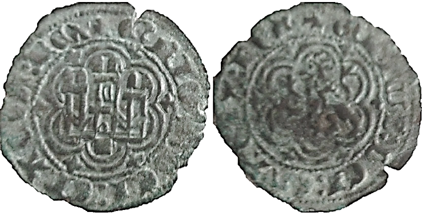 Tipo 1. Blanca de vell&oacute;n con Castillo y Le&oacute;n en orla polilobulada