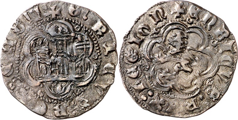 Tipo 1. Blanca de vell&oacute;n con Castillo y Le&oacute;n en orla polilobulada