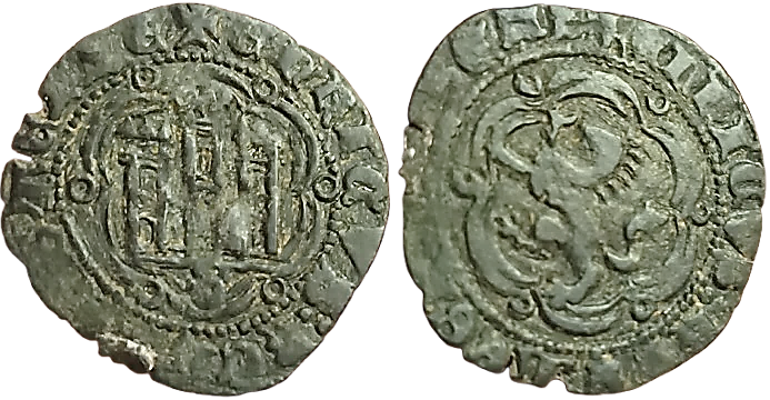 Tipo 1. Blanca de vell&oacute;n con Castillo y Le&oacute;n en orla polilobulada