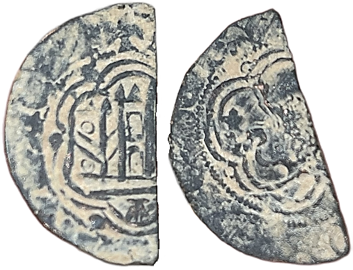 Tipo 1. Blanca de vell&oacute;n con Castillo y Le&oacute;n en orla polilobulada