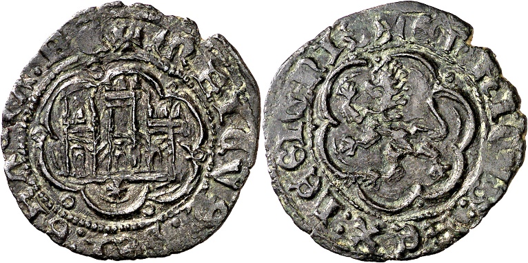 Tipo 1. Blanca de vell&oacute;n con Castillo y Le&oacute;n en orla polilobulada