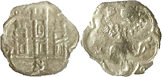 Tipo 1. Blanca de vell&oacute;n con Castillo y Le&oacute;n en orla polilobulada