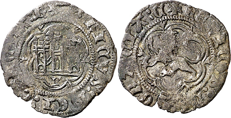 Tipo 1. Blanca de vell&oacute;n con Castillo y Le&oacute;n en orla polilobulada