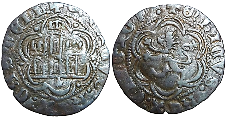 Tipo 1. Blanca de vell&oacute;n con Castillo y Le&oacute;n en orla polilobulada