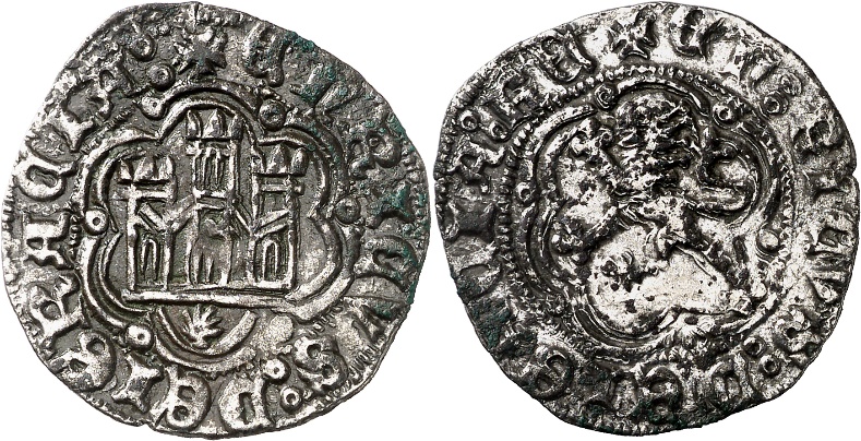 Tipo 1. Blanca de vell&oacute;n con Castillo y Le&oacute;n en orla polilobulada