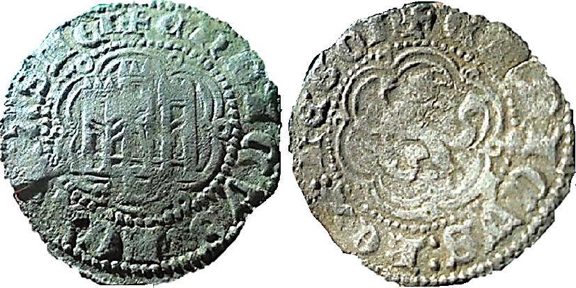 Tipo 1. Blanca de vell&oacute;n con Castillo y Le&oacute;n en orla polilobulada
