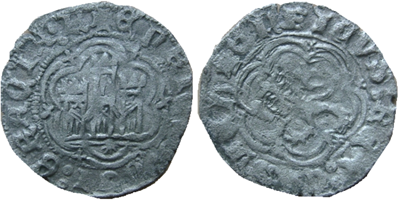 Tipo 1. Blanca de vell&oacute;n con Castillo y Le&oacute;n en orla polilobulada