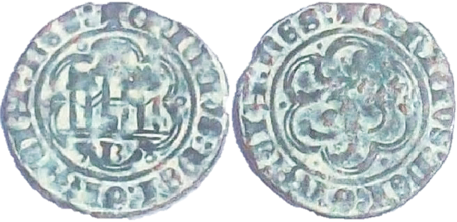 Tipo 1. Blanca de vell&oacute;n con Castillo y Le&oacute;n en orla polilobulada
