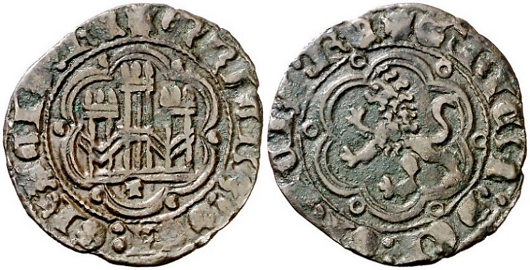 Tipo 1. Blanca de vell&oacute;n con Castillo y Le&oacute;n en orla polilobulada
