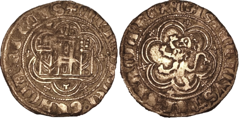 Tipo 1. Blanca de vell&oacute;n con Castillo y Le&oacute;n en orla polilobulada