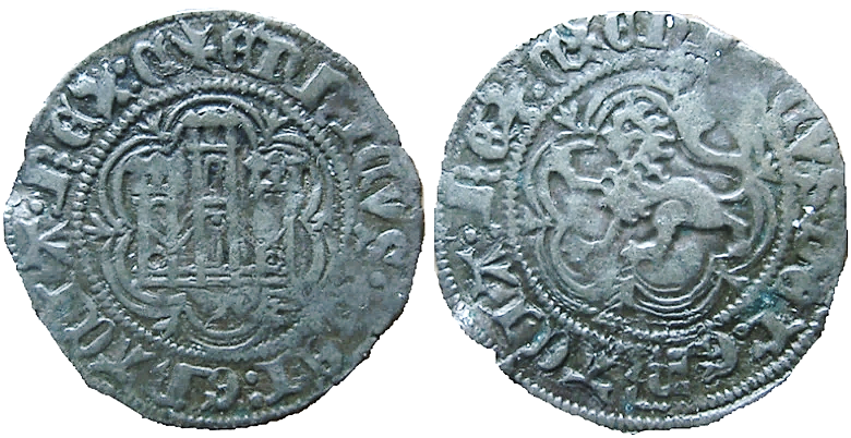 Tipo 1. Blanca de vell&oacute;n con Castillo y Le&oacute;n en orla polilobulada