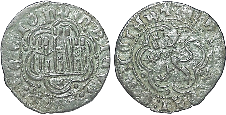 Tipo 1. Blanca de vell&oacute;n con Castillo y Le&oacute;n en orla polilobulada