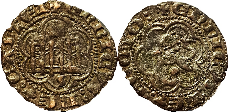 Tipo 1. Blanca de vell&oacute;n con Castillo y Le&oacute;n en orla polilobulada