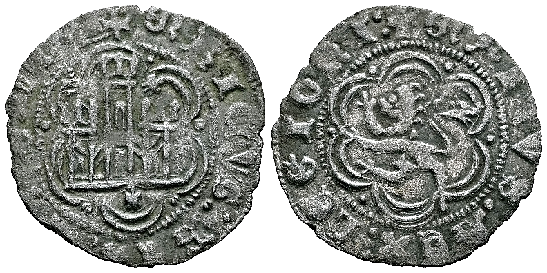 Tipo 1. Blanca de vell&oacute;n con Castillo y Le&oacute;n en orla polilobulada