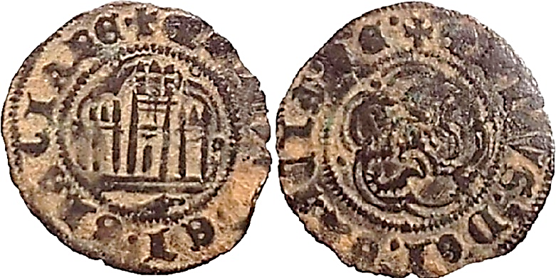 Tipo 1. Blanca de vell&oacute;n con Castillo y Le&oacute;n en orla polilobulada