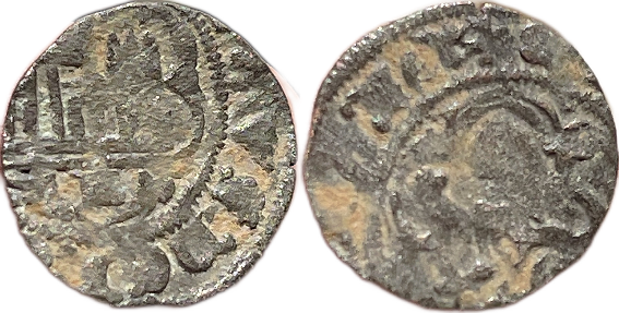 Tipo 1. Blanca de vell&oacute;n con Castillo y Le&oacute;n en orla polilobulada