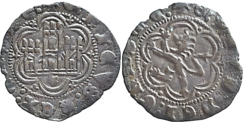 Tipo 1. Blanca de vell&oacute;n con Castillo y Le&oacute;n en orla polilobulada