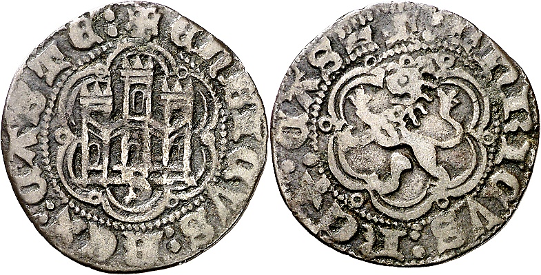 Tipo 1. Blanca de vell&oacute;n con Castillo y Le&oacute;n en orla polilobulada