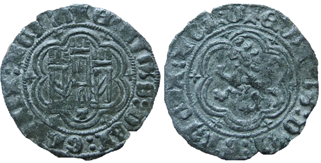 Tipo 1. Blanca de vell&oacute;n con Castillo y Le&oacute;n en orla polilobulada