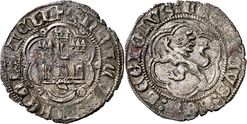 Tipo 1. Blanca de vell&oacute;n con Castillo y Le&oacute;n en orla polilobulada