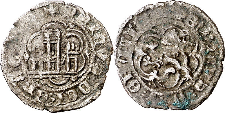 Tipo 1. Blanca de vell&oacute;n con Castillo y Le&oacute;n en orla polilobulada