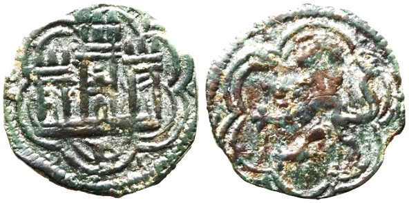 Tipo 1. Blanca de vell&oacute;n con Castillo y Le&oacute;n en orla polilobulada