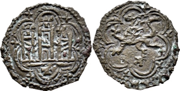 Tipo 1. Blanca de vell&oacute;n con Castillo y Le&oacute;n en orla polilobulada