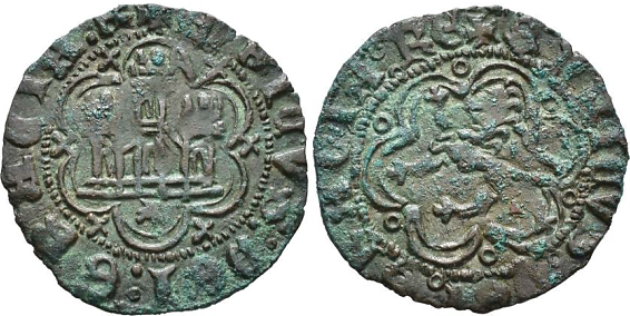 Tipo 1. Blanca de vell&oacute;n con Castillo y Le&oacute;n en orla polilobulada