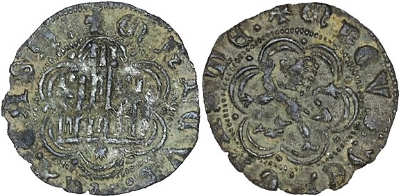 Tipo 1. Blanca de vell&oacute;n con Castillo y Le&oacute;n en orla polilobulada