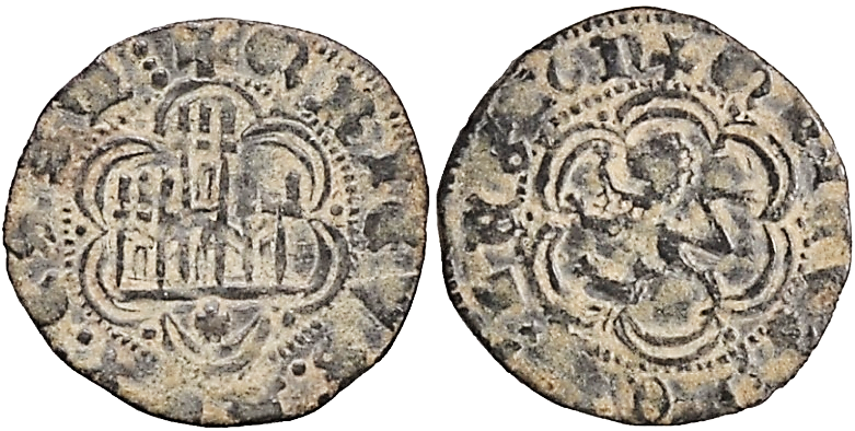 Tipo 1. Blanca de vell&oacute;n con Castillo y Le&oacute;n en orla polilobulada
