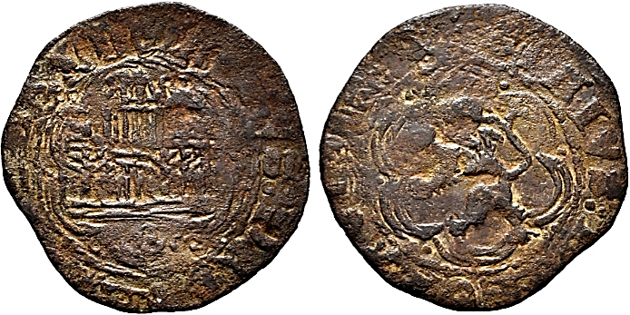 Tipo 1. Blanca de vell&oacute;n con Castillo y Le&oacute;n en orla polilobulada