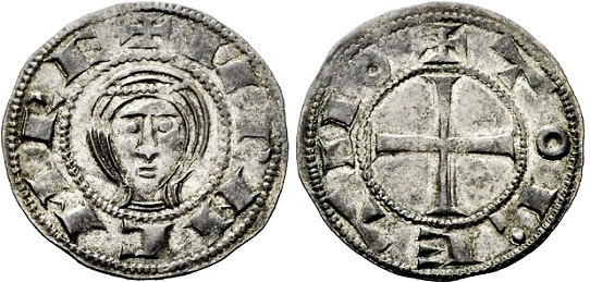 Tipo 1. Dinero de Busto toledano de frente