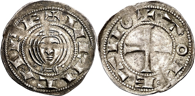 Tipo 1. Dinero de Busto toledano de frente
