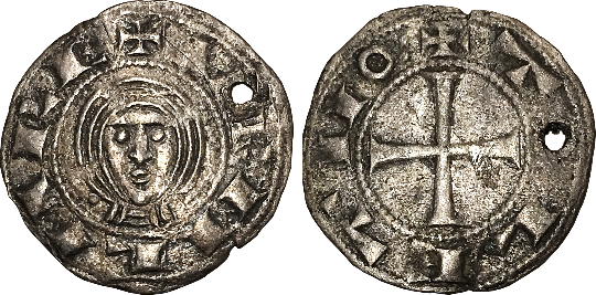 Tipo 1. Dinero de Busto toledano de frente