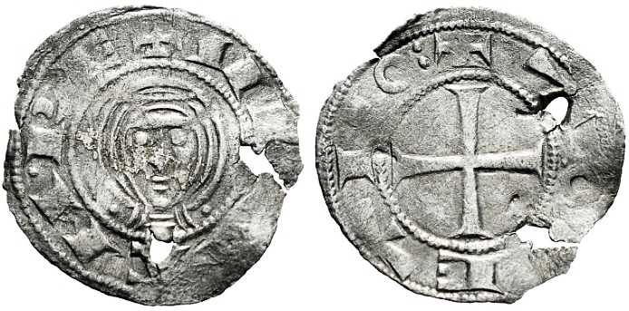 Tipo 1. Dinero de Busto toledano de frente