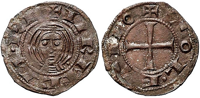 Tipo 1. Dinero de Busto toledano de frente