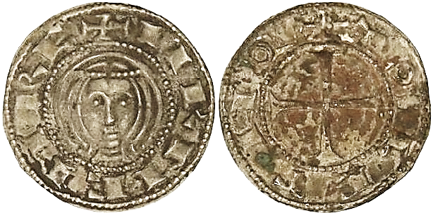 Tipo 1. Dinero de Busto toledano de frente