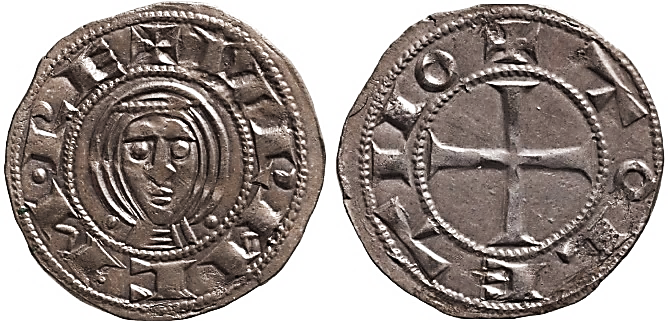 Tipo 1. Dinero de Busto toledano de frente